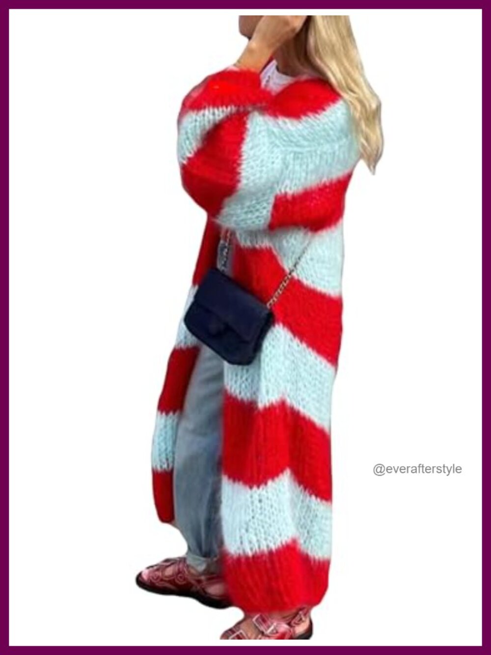 Women's Color Block Long Cardigan Open Front Oversized Striped Knit Duster
